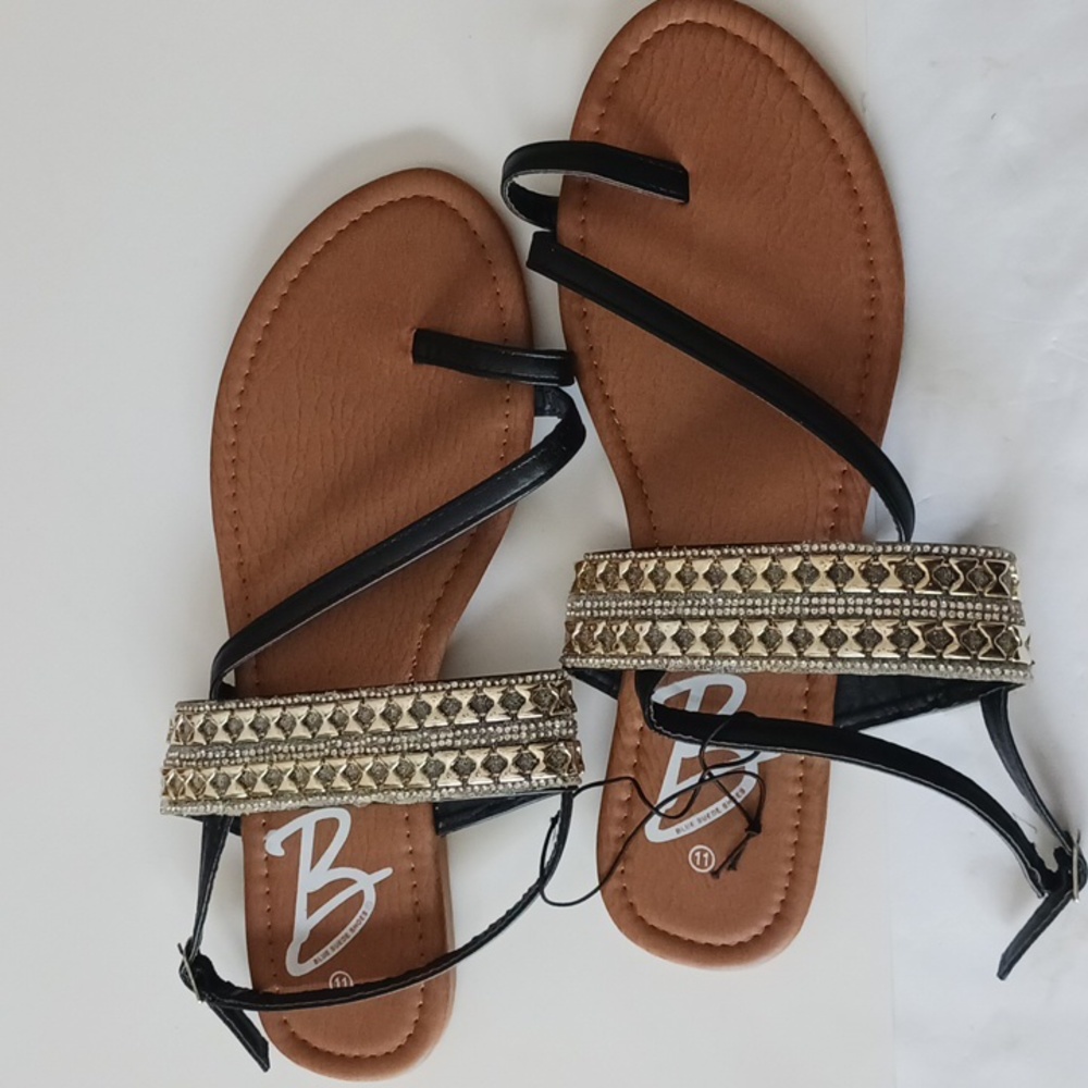 BLUE Suede Shoes Black Glam Sandals Size 11 - Picture 5 of 10